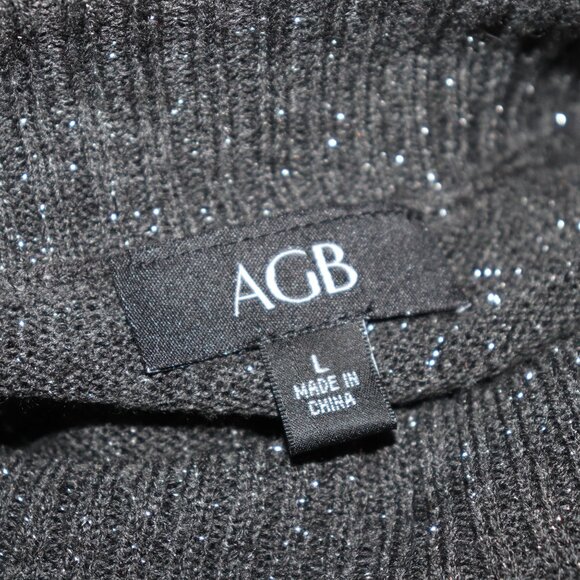 🌫️🧶✨ Sparkling Gray Knit Cowl Sweater · AGB · Size Large - Picture 2 of 6